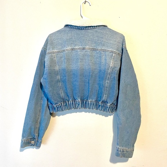 Madden NYC Blue Denim Jean Cropped Jacket Sherpa Collar Womens L Preppy Y2K - Picture 6 of 8